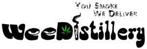 Logo of Weedistillery: A cannabis leaf surrounded by a circular design, representing quality and nature